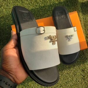 Ghana Made Men's Slippers (Cream Adjustable Strap)