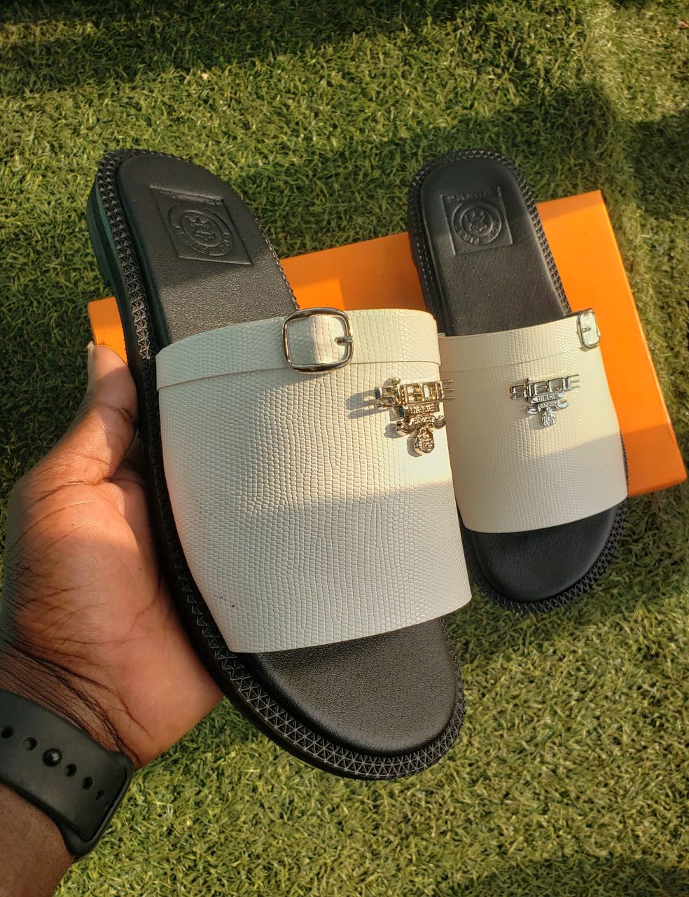 Ghana Made Men's Slippers (Cream Adjustable Strap) 1 Ghana Made Men's Slippers (Cream Adjustable Strap)