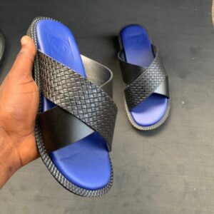 Ghana Made Men's Slippers (Weaved Black & Blue)