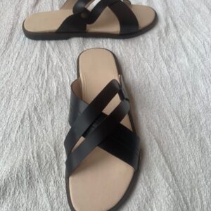 Ghana Made Men's Slippers (Black Stripped Leather)