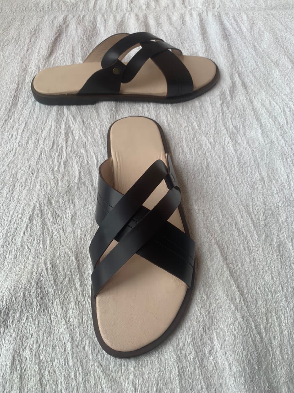 Ghana Made Men's Slippers (Black Stripped Leather) 1 Ghana Made Men's Slippers (Black Stripped Leather)