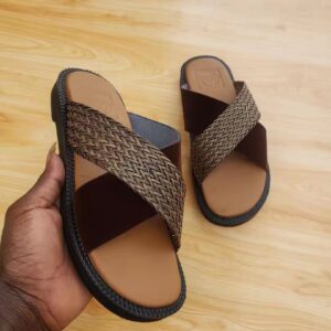 Ghana Made Men's Slippers (Brown Stripped Leather)