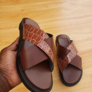 Ghana Made Men's Slippers (Crocodile Skin Brown Leather)