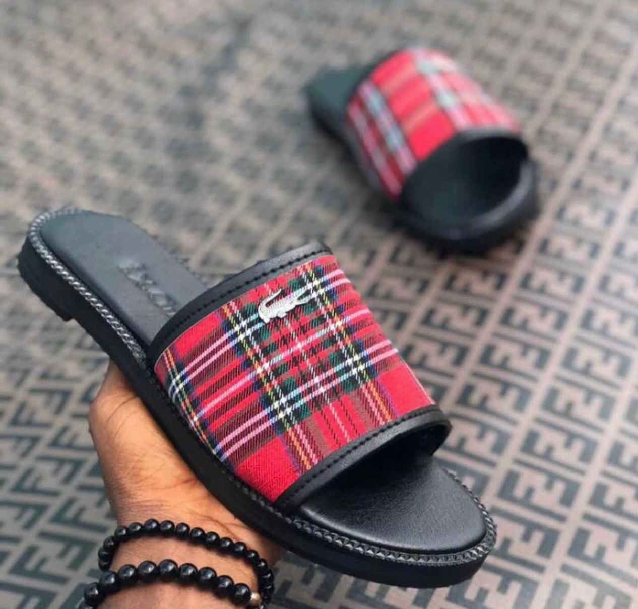 Ghana Made Men's Slippers (Red & Black Lacoste) 1 Ghana Made Men's Slippers (Red & Black Lacoste)