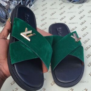 Ghana Made Men's Slippers (Green & Black LV)