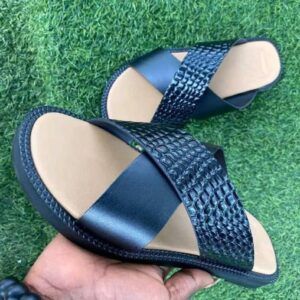Ghana Made Men's Slippers ( All Black Crocodile Skin Design)