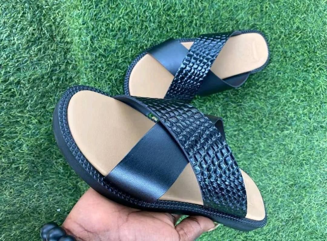 Ghana Made Men's Slippers ( All Black Crocodile Skin Design) 1 Ghana Made Men's Slippers ( All Black Crocodile Skin Design)