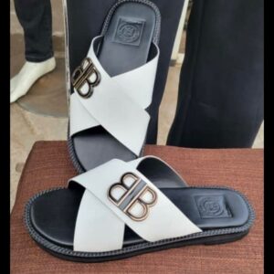 Ghana Made Men's Slippers (White Leather)
