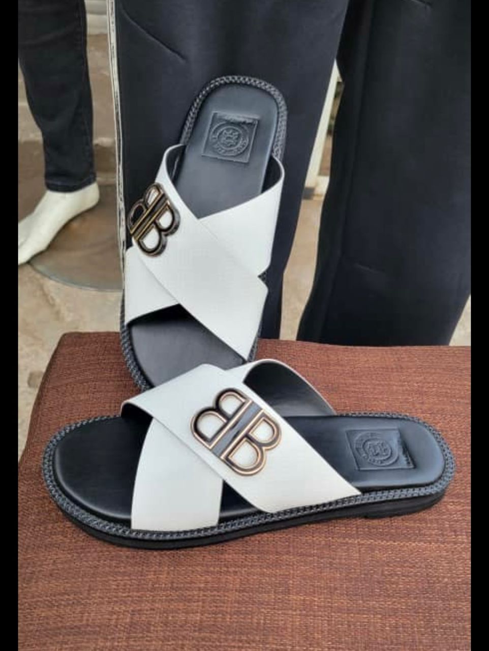 Ghana Made Men's Slippers (White Leather) 1 Ghana Made Men's Slippers (White Leather)