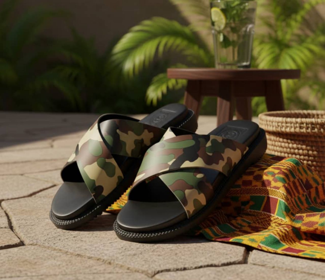 Ghana Made Men's Slippers (Camouflage Leather Design) 1 Ghana Made Men's Slippers (Camouflage Leather Design)