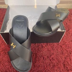 Ghana Made Men's Slippers (Black Leather Design)