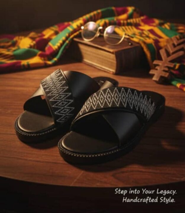 Ghana Made Men's Slippers (Black Design Leather) 1 Ghana Made Men's Slippers (Black Design Leather)